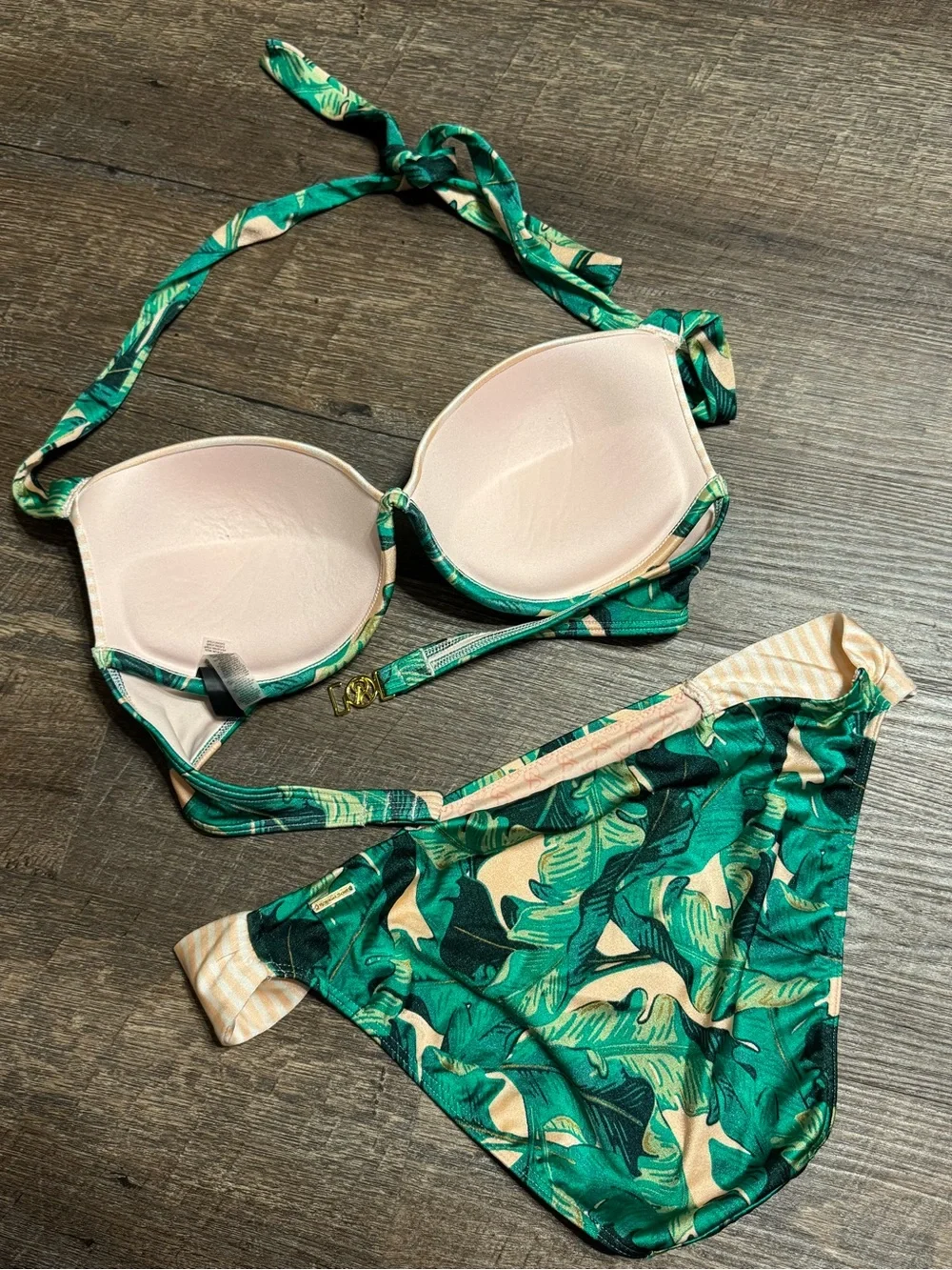 Victoria's Secret Bombshell Bikini Green Palm Leaf Print Bikini Set 34C/Med - Picture 6 of 11